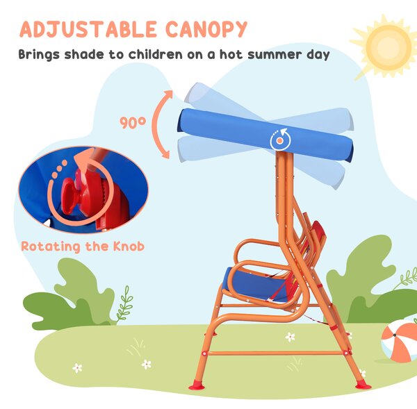 Outsunny 4 Piece Kids Garden Furniture Set with Adjustable Canopy, Cowboy Themed, Kids Garden Table and Chair Set and Double Seat