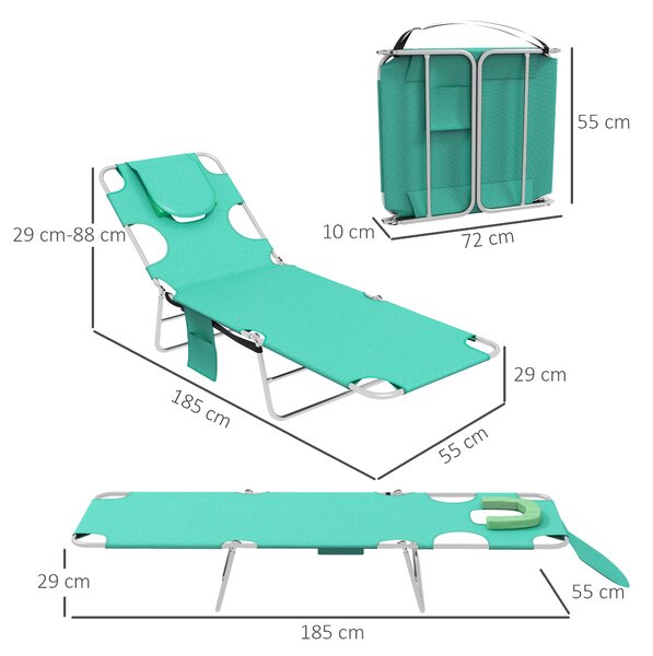 Outsunny Foldable Sun Lounger Set of 2 w/ Reading Hole, Portable Sun Lounger w/ 5 Level Adjustable Backrest, Reclining Lounge Chair w/ Side Aosom UK