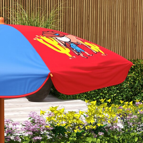 Outsunny 4 Piece Kids Garden Furniture Set with Adjustable Canopy, Cowboy Themed, Kids Garden Table and Chair Set and Double Seat