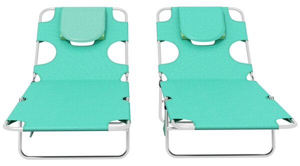 Outsunny Foldable Sun Lounger Set of 2 w/ Reading Hole, Portable Sun Lounger w/ 5 Level Adjustable Backrest, Reclining Lounge Chair w/ Side Aosom UK