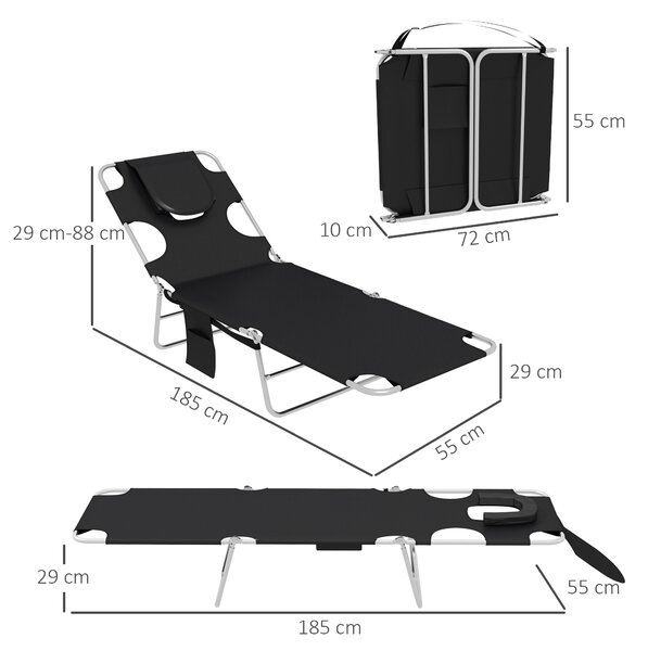 Outsunny Foldable Sun Lounger Set of 2, Beach Chaise Lounges w/ Reading Hole, Arm Slots, 5-Position Adjustable Backrest, Side Pocket Aosom UK