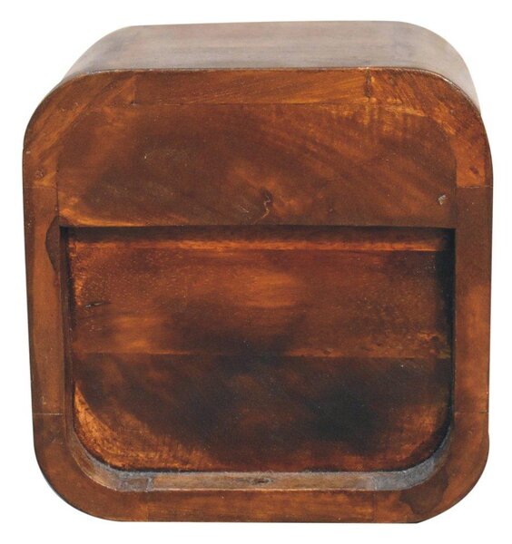 Solid Mango Wood Extra-Mini Curved Bedside Table with Open Shelf, Bedside Cabinet with Robust Steel Frame, 17L x 20W x 20H cm, Brown Aosom UK