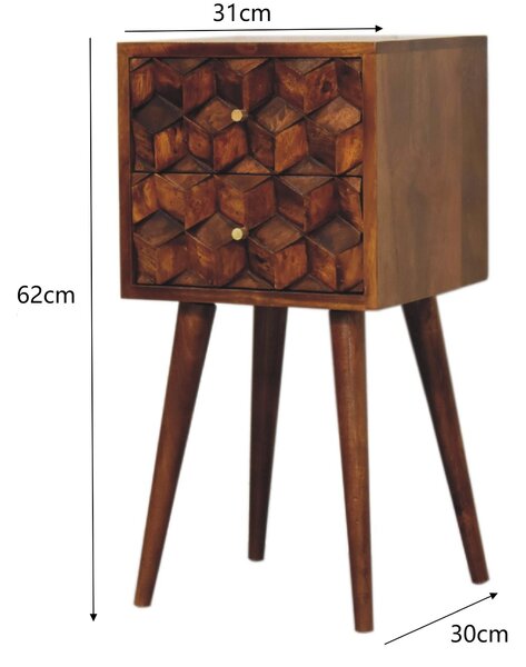 100% Solid Mango Wood Mini Cube Bedside with 2 Drawers, Stain-based Finish, Desk with Durable Construction, 30L x 31W x 62H cm, Brown Aosom UK