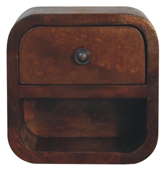 Solid Mango Wood Extra-Mini Curved Bedside Table with Open Shelf, Bedside Cabinet with Robust Steel Frame, 17L x 20W x 20H cm, Brown Aosom UK