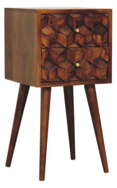 100% Solid Mango Wood Mini Cube Bedside with 2 Drawers, Stain-based Finish, Desk with Durable Construction, 30L x 31W x 62H cm, Brown Aosom UK