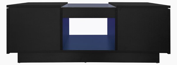Modern 2-Tier Design Coffee Table with App-Controlled LED Lights and 2 Drawers, Cocktail Table with Storage, 100L x 50W x 35.5H cm, Black Aosom.UK