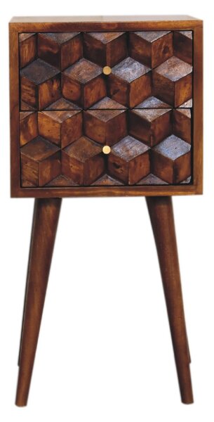 100% Solid Mango Wood Mini Cube Bedside with 2 Drawers, Stain-based Finish, Desk with Durable Construction, 30L x 31W x 62H cm, Brown Aosom UK