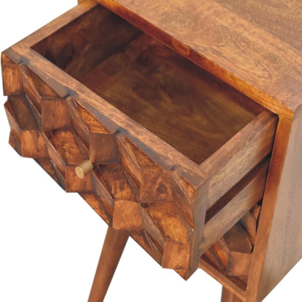 100% Solid Mango Wood Mini Cube Bedside with 2 Drawers, Stain-based Finish, Desk with Durable Construction, 30L x 31W x 62H cm, Brown Aosom UK