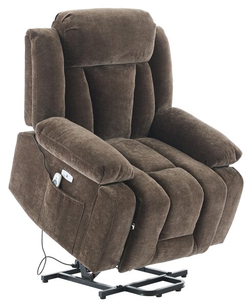 Electric Power Lift Recliner Armchair with Massage and Lumbar Heating, Sofa with Cup Holders & Side Pocket, 95L x 94W x 107H cm, Brown Aosom UK