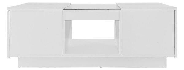 Modern Coffee Table with Storage and LED Lighting, Oblong Coffee Table with 2 Tiers, Drawers, and App Control, 100L x 50W x 35.5H cm, White Aosom.UK