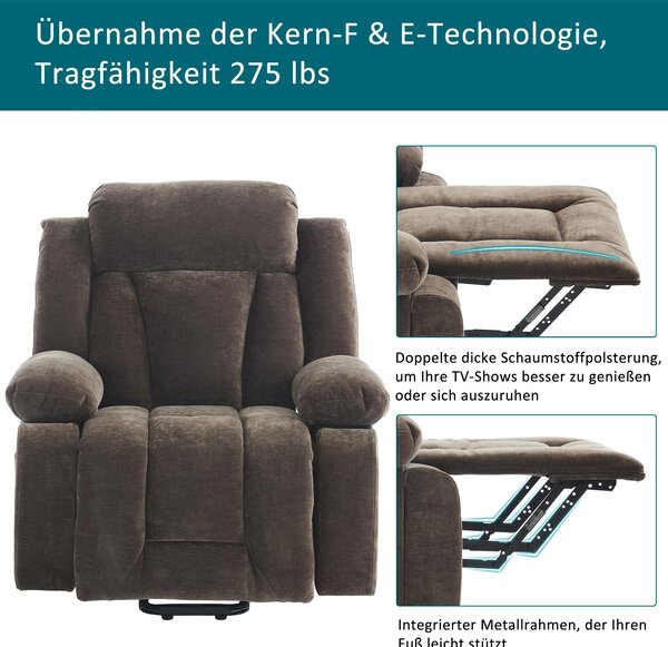 Electric Power Lift Recliner Armchair with Massage and Lumbar Heating, Sofa with Cup Holders & Side Pocket, 95L x 94W x 107H cm, Brown Aosom UK