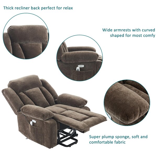 Electric Power Lift Recliner Armchair with Massage and Lumbar Heating, Sofa with Cup Holders & Side Pocket, 95L x 94W x 107H cm, Brown Aosom UK