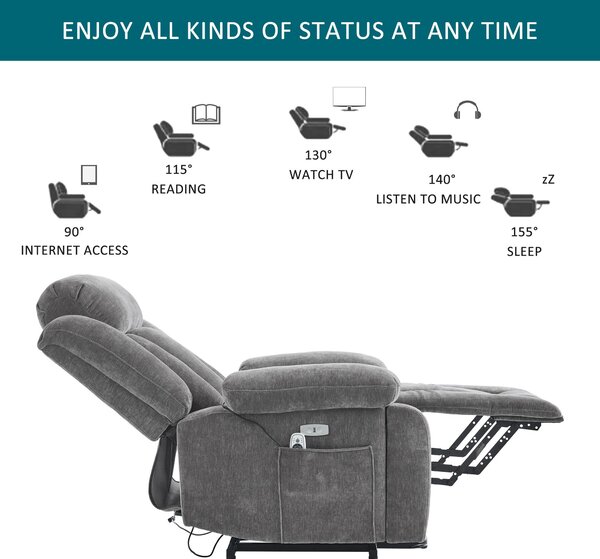 Electric Power Lift Recliner Chair with Heating, Built-in USB Charging Ports, Storage Pocket, Chic Massage Chair with Easy Assembly, Grey Aosom UK