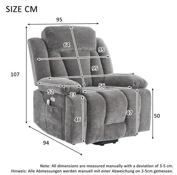 Electric Power Lift Recliner Chair with Heating, Built-in USB Charging Ports, Storage Pocket, Chic Massage Chair with Easy Assembly, Grey Aosom UK