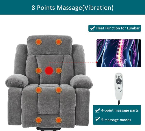 Electric Power Lift Recliner Chair with Heating, Built-in USB Charging Ports, Storage Pocket, Chic Massage Chair with Easy Assembly, Grey Aosom UK