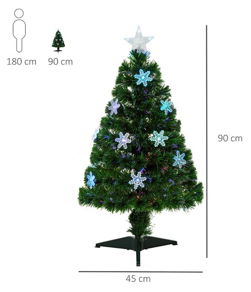 HOMCOM 3ft Fibre Optic Christmas Tree 90cm W/ Showflakes, Green