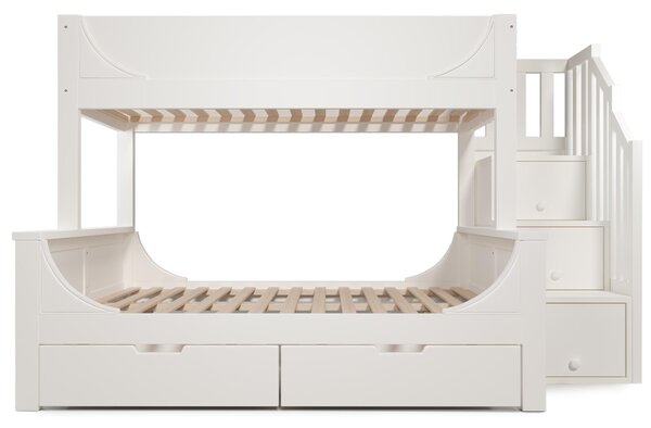 Children's Bunk Bed with Under-bed Pull-out Drawer, Ladder Cabinet Storage, Staircase Sleeper for Living Room, 246L x 141W x 150H cm, White Aosom UK