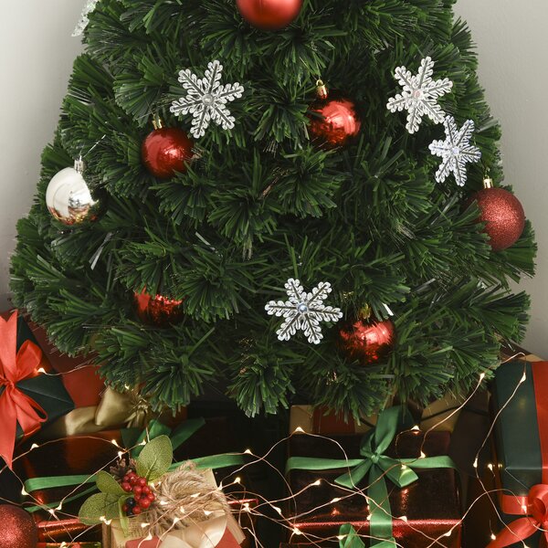 HOMCOM 3ft Fibre Optic Christmas Tree 90cm W/ Showflakes, Green