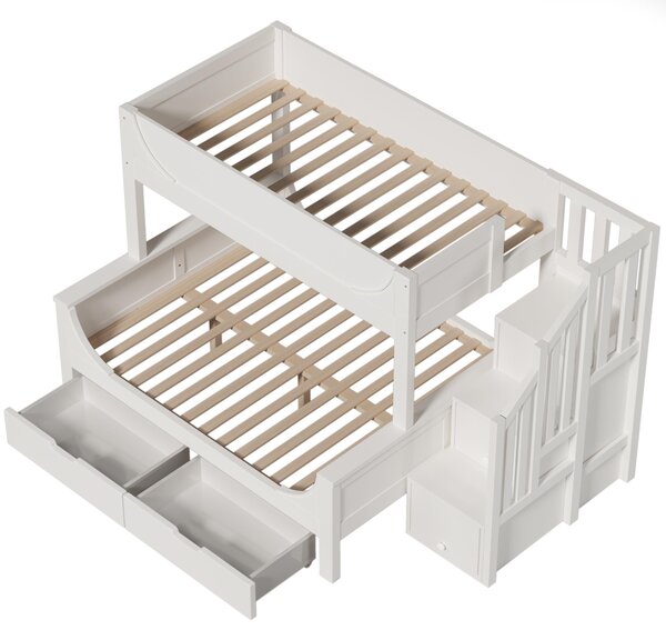 Children's Bunk Bed with Under-bed Pull-out Drawer, Ladder Cabinet Storage, Staircase Sleeper for Living Room, 246L x 141W x 150H cm, White Aosom UK