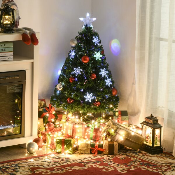 HOMCOM 3ft Fibre Optic Christmas Tree 90cm W/ Showflakes, Green