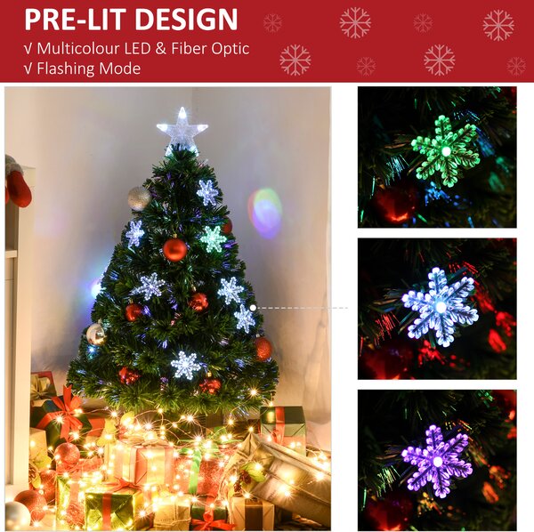 HOMCOM 3ft Fibre Optic Christmas Tree 90cm W/ Showflakes, Green