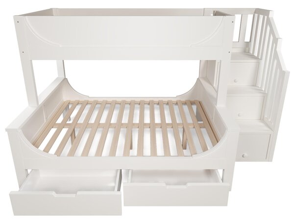 Children's Bunk Bed with Under-bed Pull-out Drawer, Ladder Cabinet Storage, Staircase Sleeper for Living Room, 246L x 141W x 150H cm, White Aosom UK