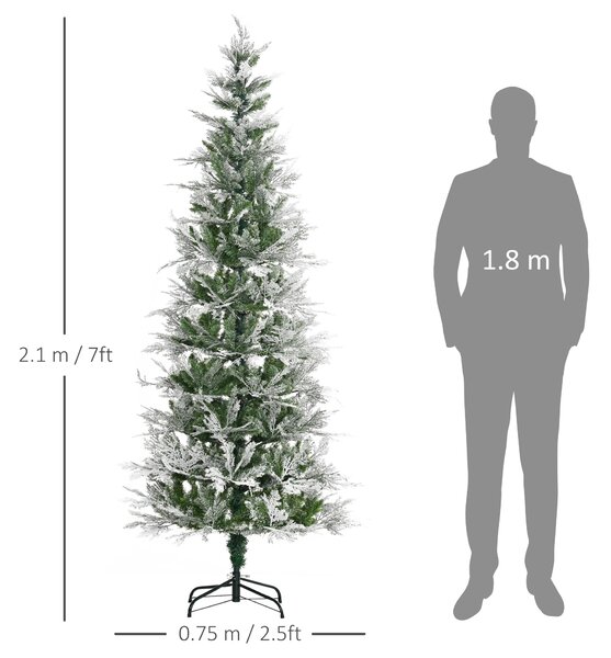 HOMCOM Pencil Snow Flocked Artificial Christmas Tree with Realistic Cypress Branches, Auto Open, Green Aosom UK