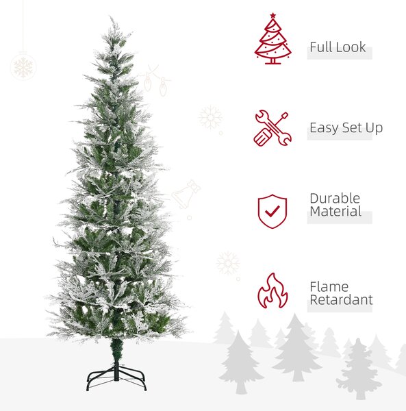 HOMCOM Pencil Snow Flocked Artificial Christmas Tree with Realistic Cypress Branches, Auto Open, Green Aosom UK