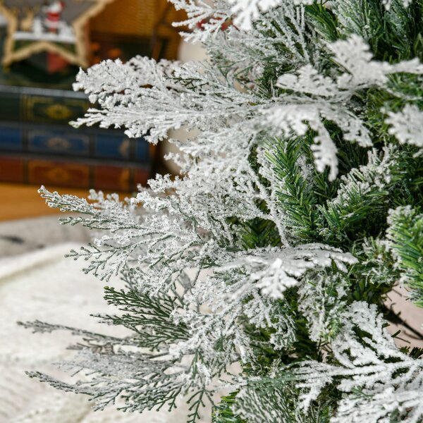 HOMCOM Pencil Snow Flocked Artificial Christmas Tree with Realistic Cypress Branches, Auto Open, Green Aosom UK