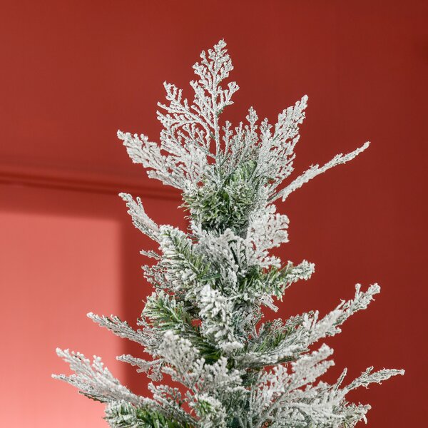 HOMCOM Pencil Snow Flocked Artificial Christmas Tree with Realistic Cypress Branches, Auto Open, Green Aosom UK