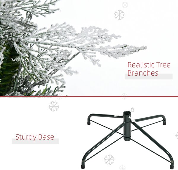 HOMCOM Pencil Snow Flocked Artificial Christmas Tree with Realistic Cypress Branches, Auto Open, Green Aosom UK