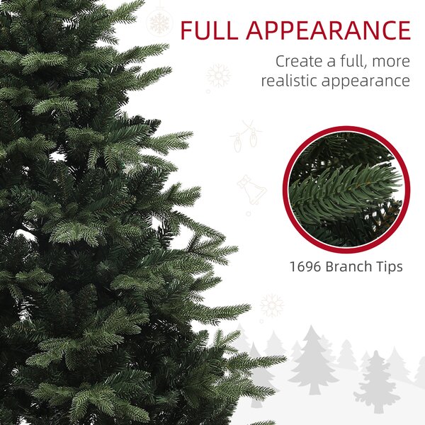 HOMCOM 6ft Artificial Spurce Christmas Tree with 1696 Branch Tips and Foldable Steel Base, Realistic Hinged Tree, Holiday, Green Aosom UK