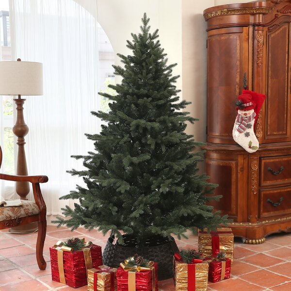 HOMCOM 6ft Artificial Spurce Christmas Tree with 1696 Branch Tips and Foldable Steel Base, Realistic Hinged Tree, Holiday, Green Aosom UK