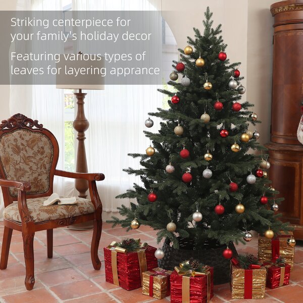 HOMCOM 6ft Artificial Spurce Christmas Tree with 1696 Branch Tips and Foldable Steel Base, Realistic Hinged Tree, Holiday, Green Aosom UK