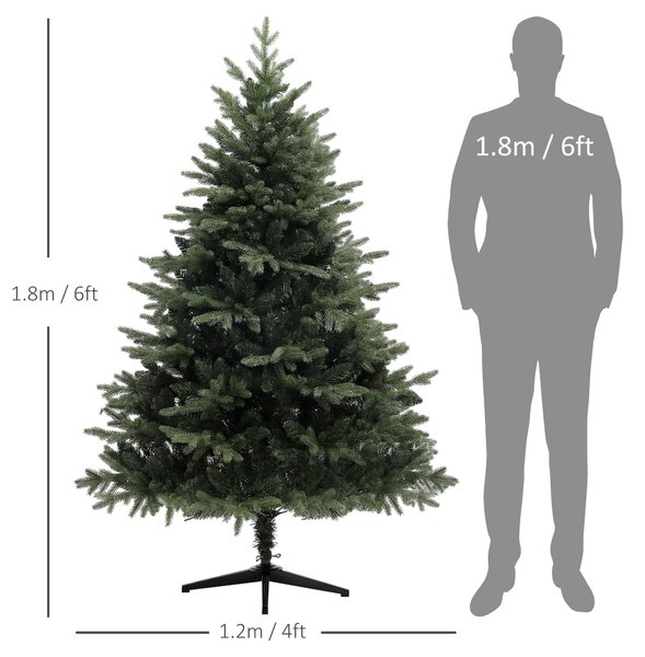 HOMCOM 6ft Artificial Spurce Christmas Tree with 1696 Branch Tips and Foldable Steel Base, Realistic Hinged Tree, Holiday, Green Aosom UK
