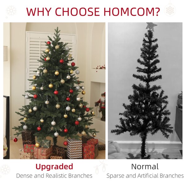 HOMCOM 6ft Artificial Spurce Christmas Tree with 1696 Branch Tips and Foldable Steel Base, Realistic Hinged Tree, Holiday, Green Aosom UK