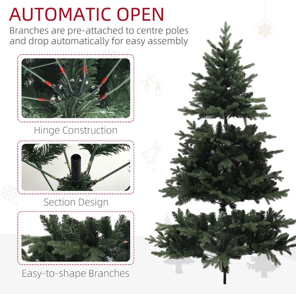 HOMCOM 6ft Artificial Spurce Christmas Tree with 1696 Branch Tips and Foldable Steel Base, Realistic Hinged Tree, Holiday, Green Aosom UK