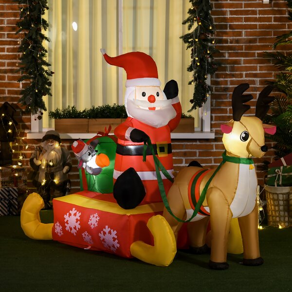 HOMCOM Inflatable Santa, Polyester, 122H cm-Multicolour Aosom UK