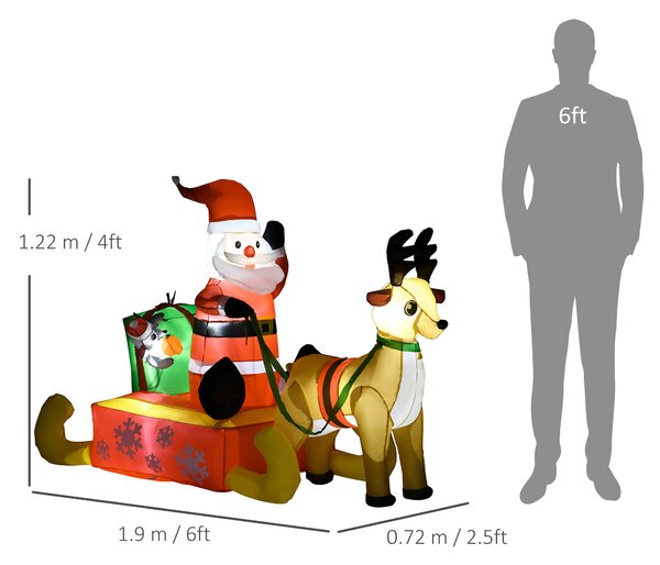 HOMCOM Inflatable Santa, Polyester, 122H cm-Multicolour Aosom UK