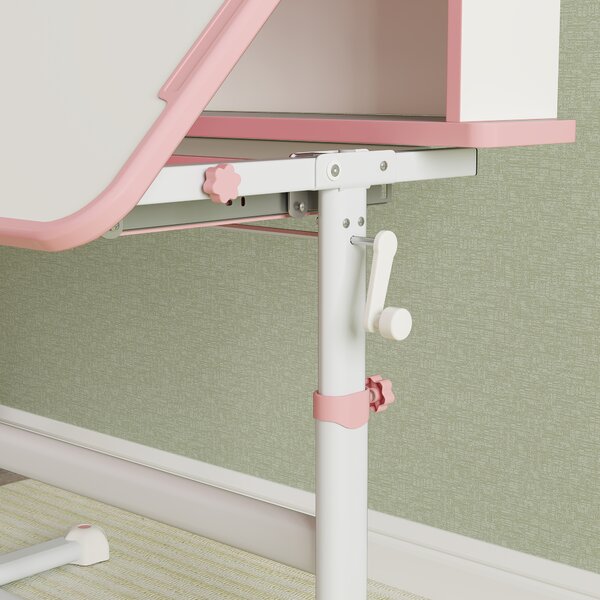 AIYAPLAY Height Adjustable Kids Desk and Chair Set, Children School Study Desk with Tiltable Desktop, Reading Rack, Pink Aosom UK