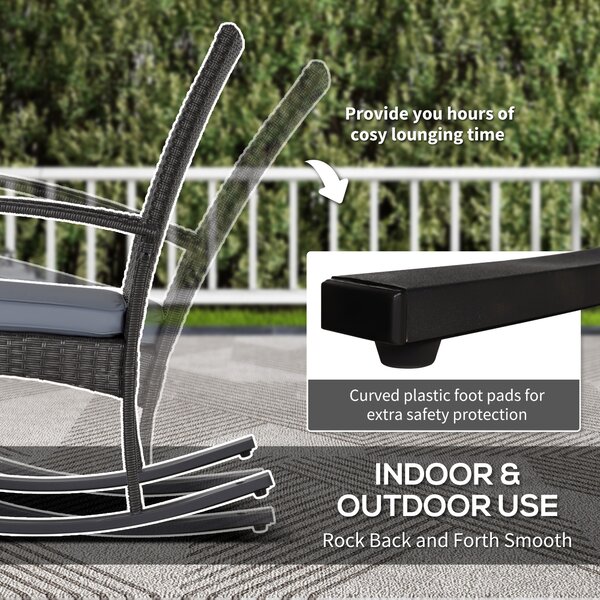 Outsunny Outdoor PE Rattan Rocking Chair Set of 2, Garden Rocking Chair Set with Armrest and Cushion, Grey Aosom UK
