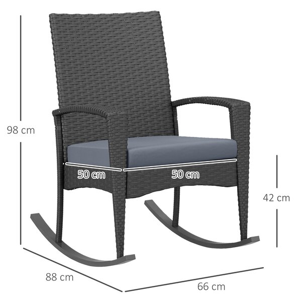 Outsunny Outdoor PE Rattan Rocking Chair Set of 2, Garden Rocking Chair Set with Armrest and Cushion, Grey Aosom UK