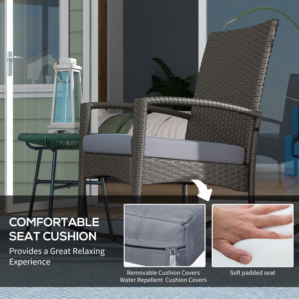 Outsunny Outdoor PE Rattan Rocking Chair Set of 2, Garden Rocking Chair Set with Armrest and Cushion, Grey Aosom UK