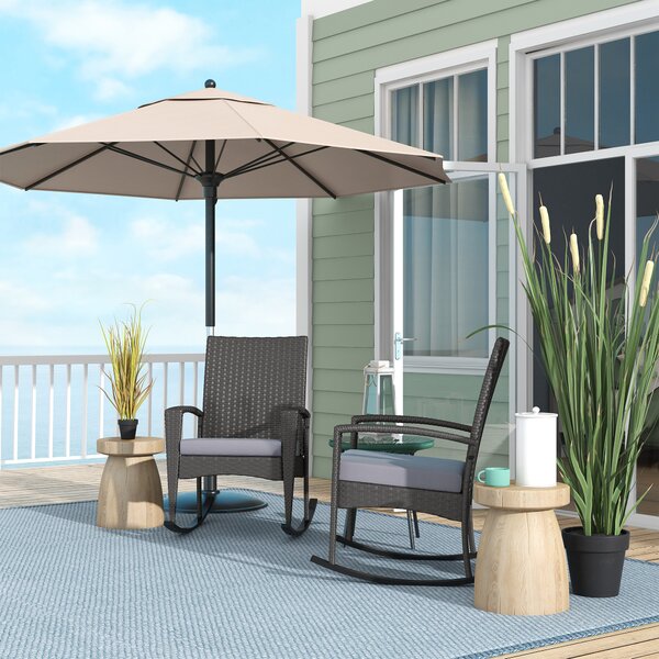 Outsunny Outdoor PE Rattan Rocking Chair Set of 2, Garden Rocking Chair Set with Armrest and Cushion, Grey Aosom UK