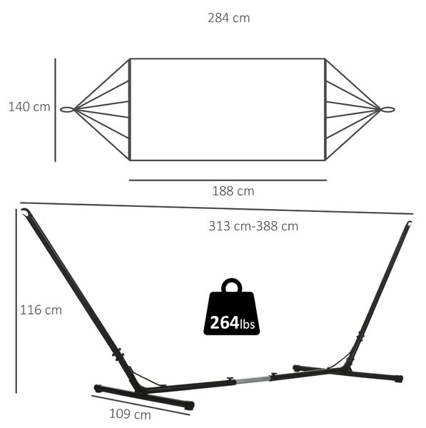 Outsunny Outdoor Garden Hammock with Stand, Double Cotton Hammock with Adjustable Steel Frame, Swing Hanging Bed with Pillow, for Garden Aosom UK