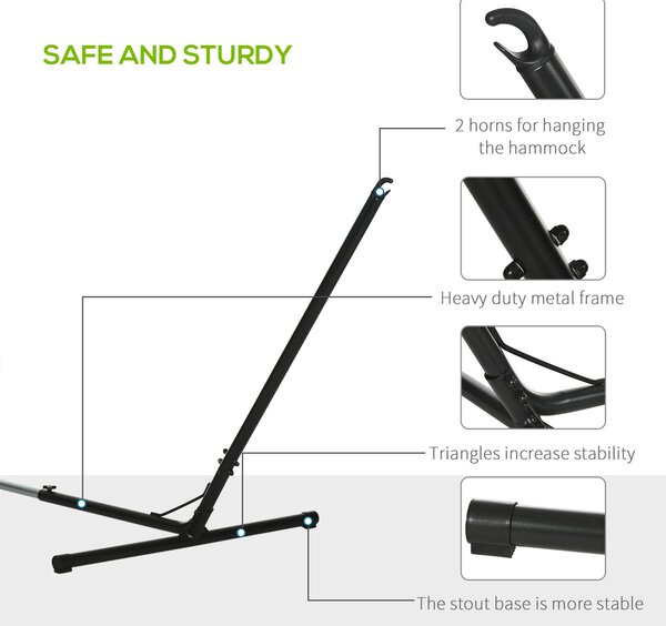 Outsunny Outdoor Garden Hammock with Stand, Double Cotton Hammock with Adjustable Steel Frame, Swing Hanging Bed with Pillow, for Garden Aosom UK