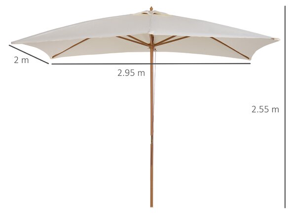 Outsunny 3x2m Wooden Patio Parasol Umbrella-Cream