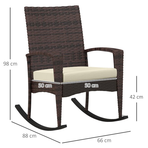 Outsunny Outdoor PE Rattan Rocking Chair Set of 2, Garden Rocking Chair Set with Armrest and Cushion, Brown Aosom UK