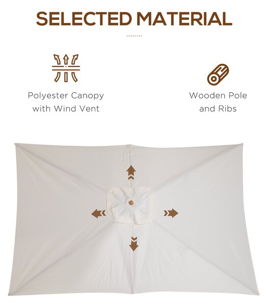 Outsunny 3x2m Wooden Patio Parasol Umbrella-Cream