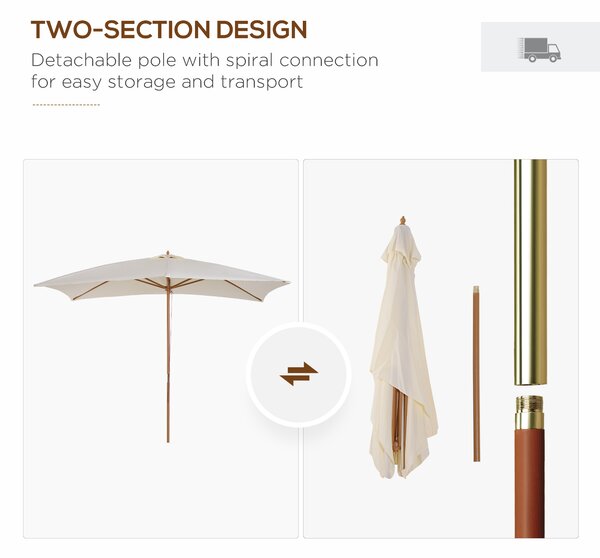 Outsunny 3x2m Wooden Patio Parasol Umbrella-Cream